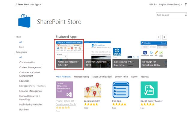 Nintex Workflow for Office 365 app